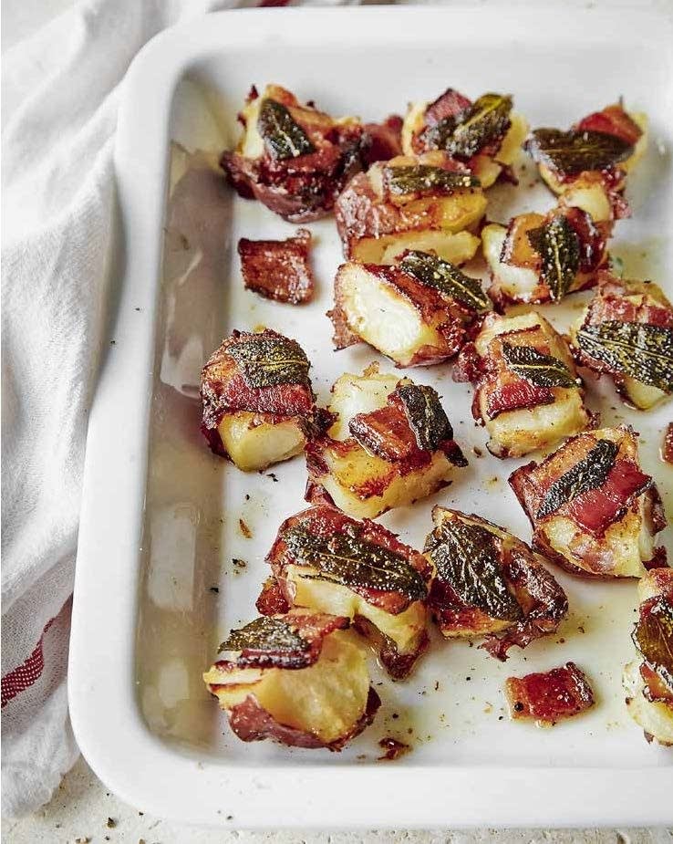 Roasted smashed red river potatoes with sage and bacon