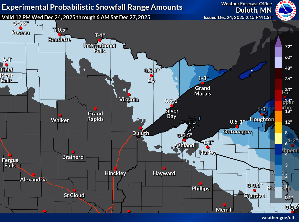 Snowfall potential through 6 a.m. Saturday