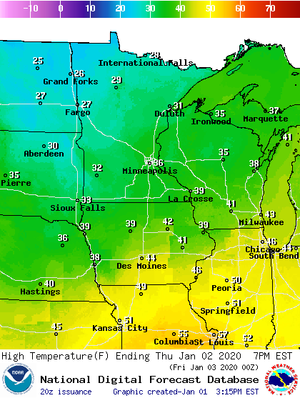Temperature forecast Thursday afternoon