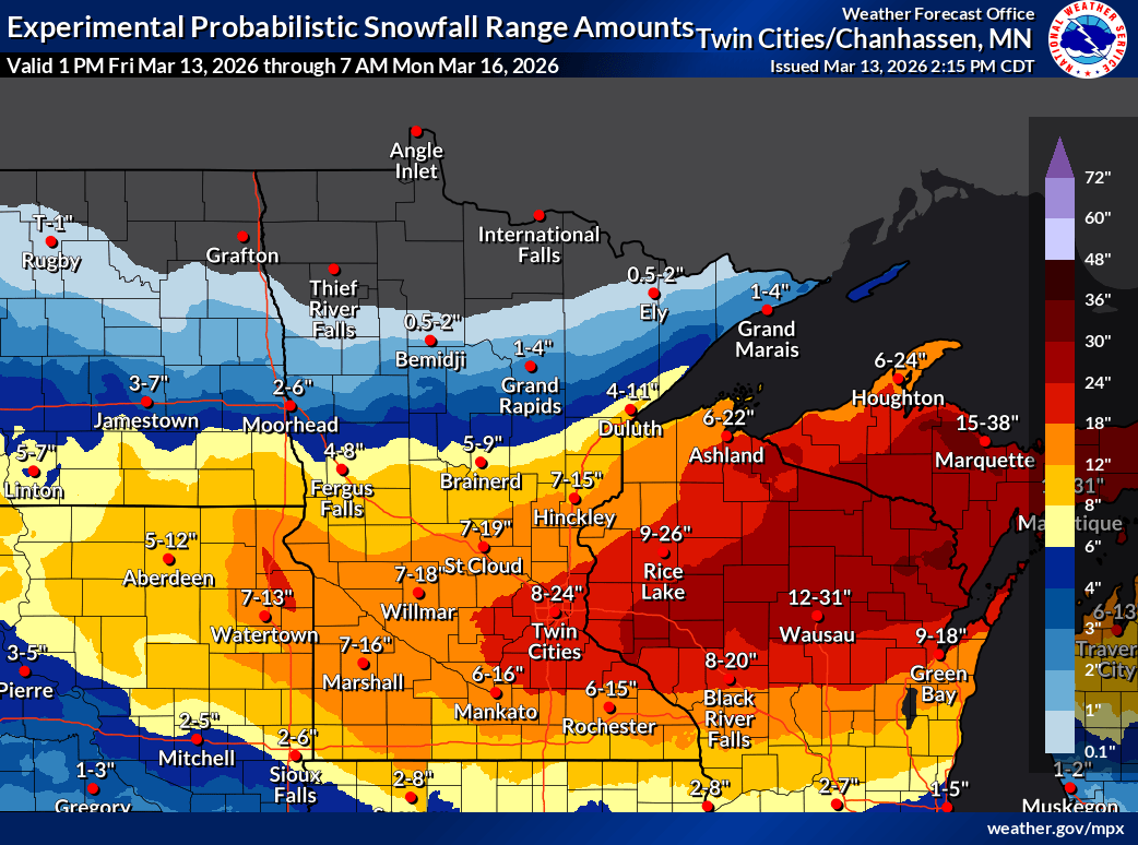 Snowfall projection for Minnesota