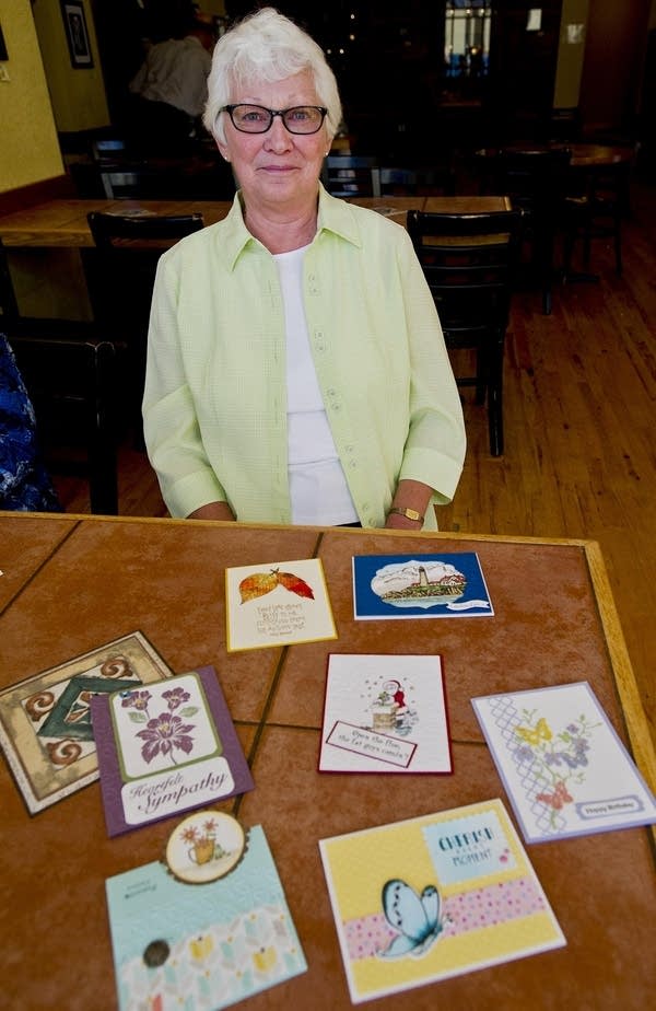 Myra Carlson with homemade cards