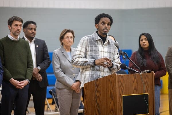 A Somali man speaks at a press conference