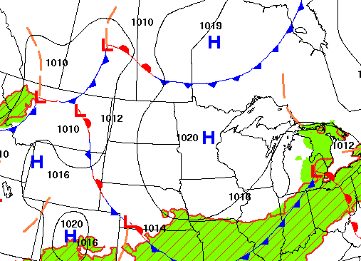 Surface high pressure brings drier, calmer weather 