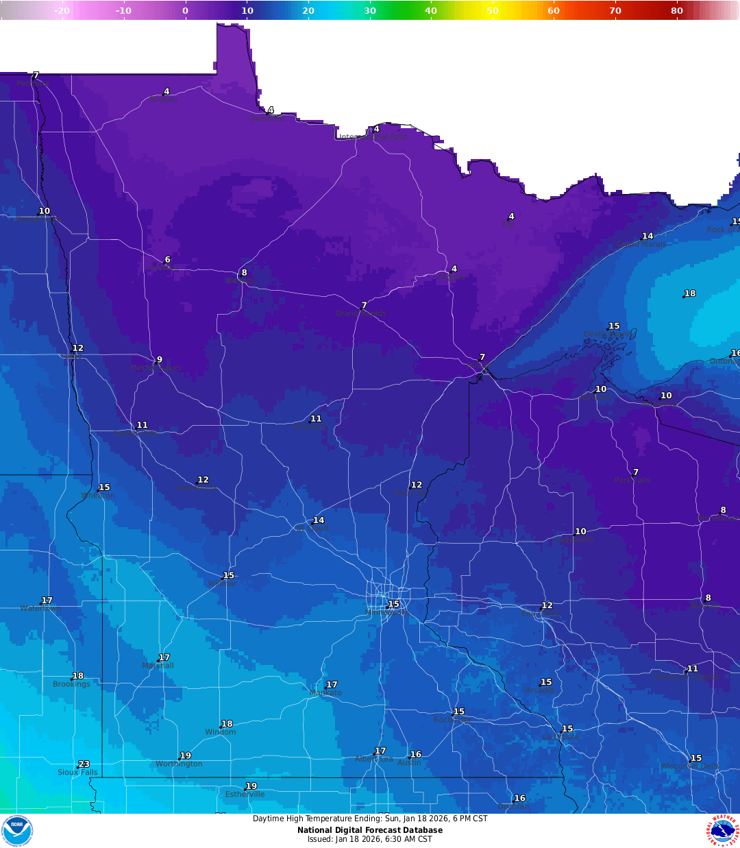 Highs for Sunday