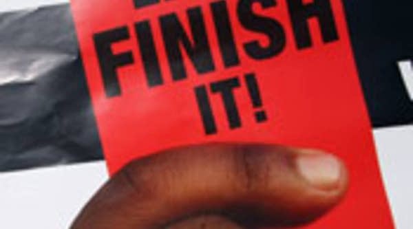 A campaign poster for the party of opposition leader Morgan Tsvangirai hangs in Bulawayo, Zimbabwe.