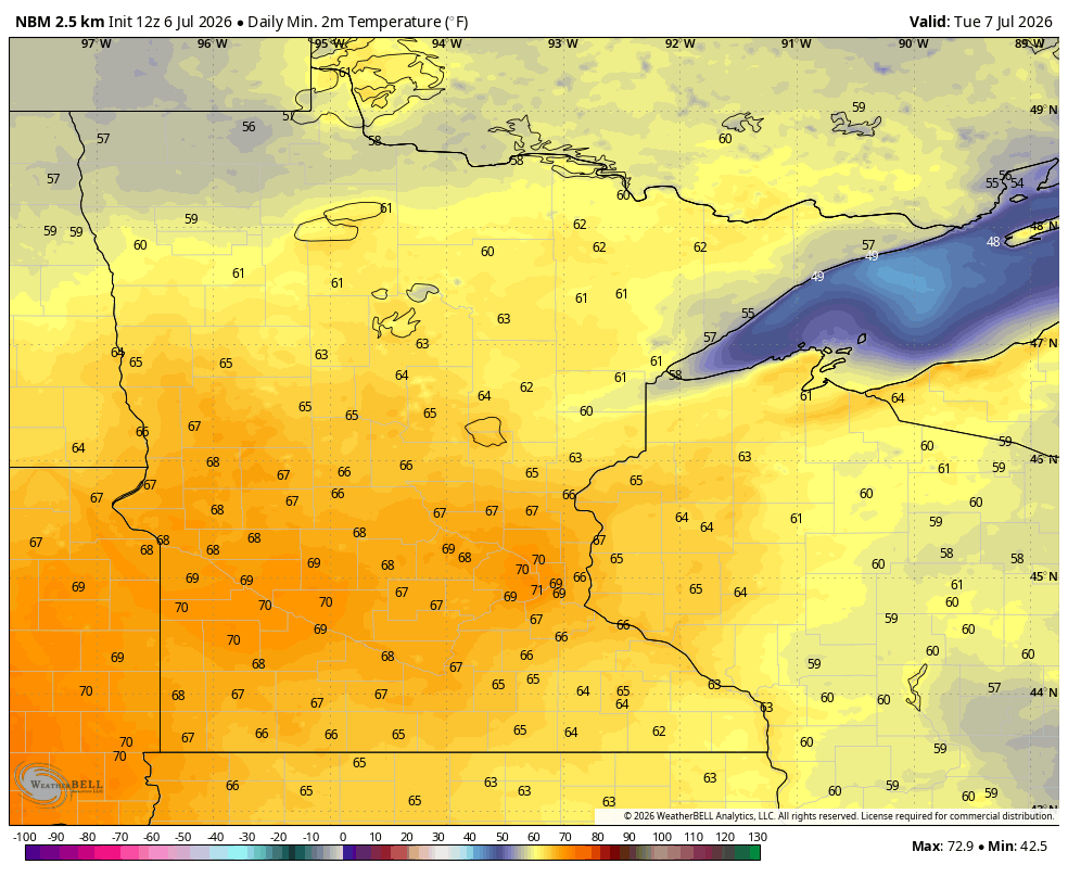 Lows Tuesday AM