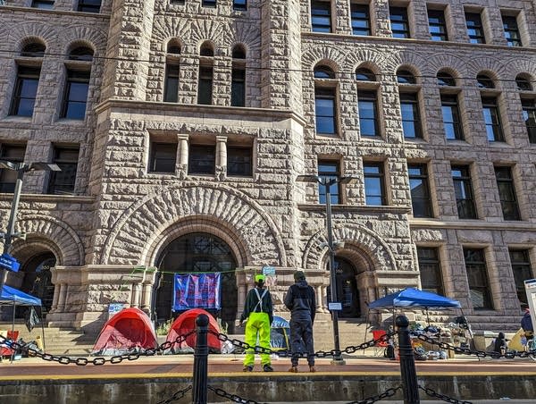 Homeless people and advocates have set up a tent encampment 