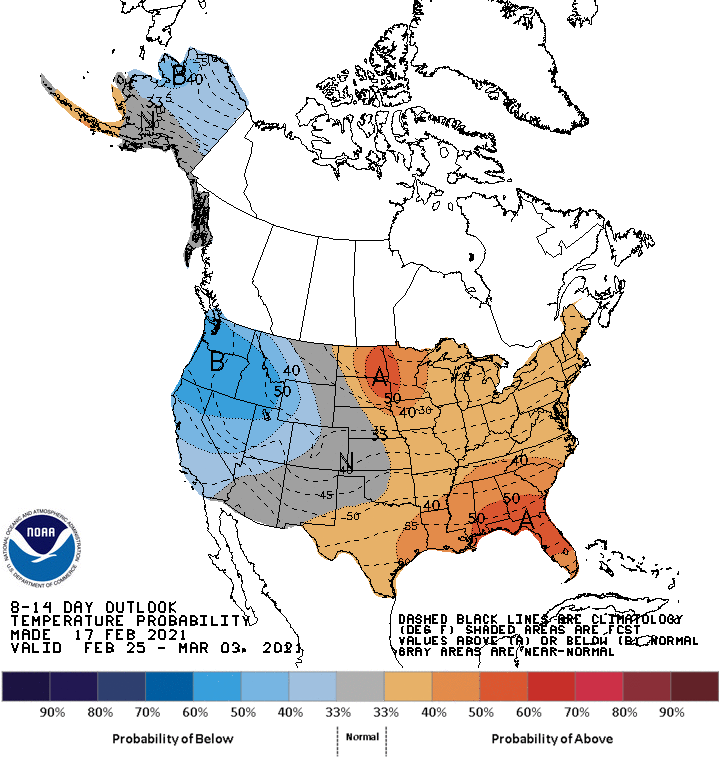 NOAA 8 to 14-day temperature outlook