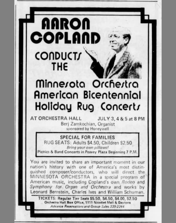 A newspaper advertisement promoting an orchestra concert