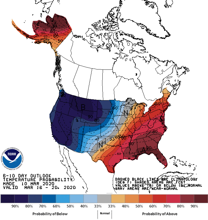 NOAA 6 to 10-day temperature outlook