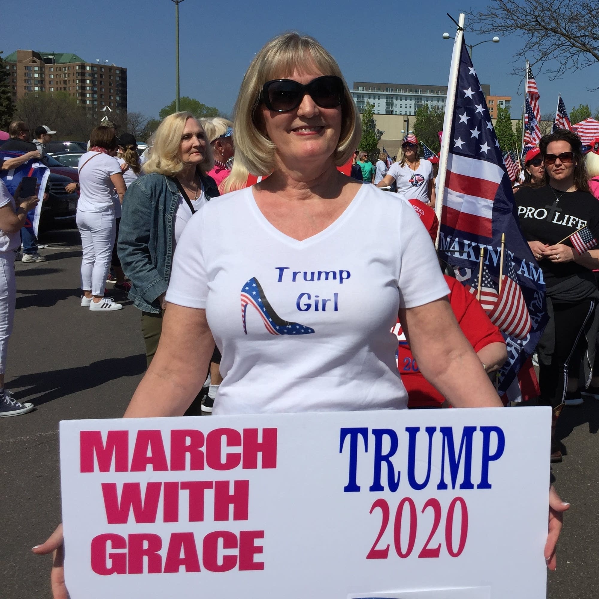 Kathleen Laverdiere, 62, of Shoreview at a march in support of Trump