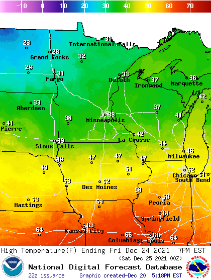 Forecast high temperatures Friday