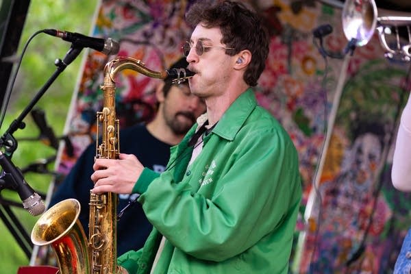 Close up of person playing saxophone