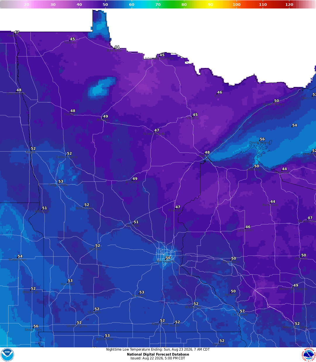 Lows for Saturday night