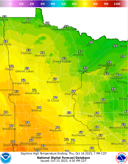 Highs in the 70s return Thursday and Friday in the south