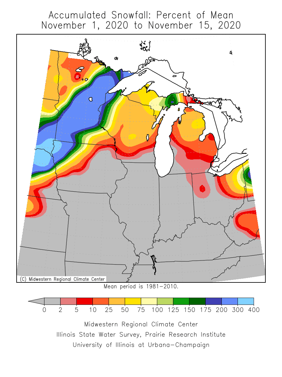 Snowfall departure from average