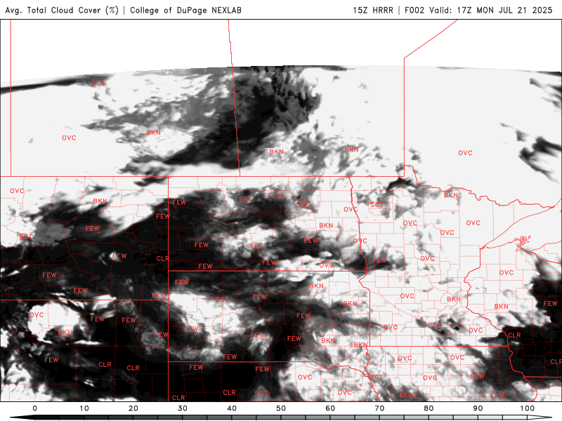 Cloud cover Monday 12 p.m. to 7 p.m.