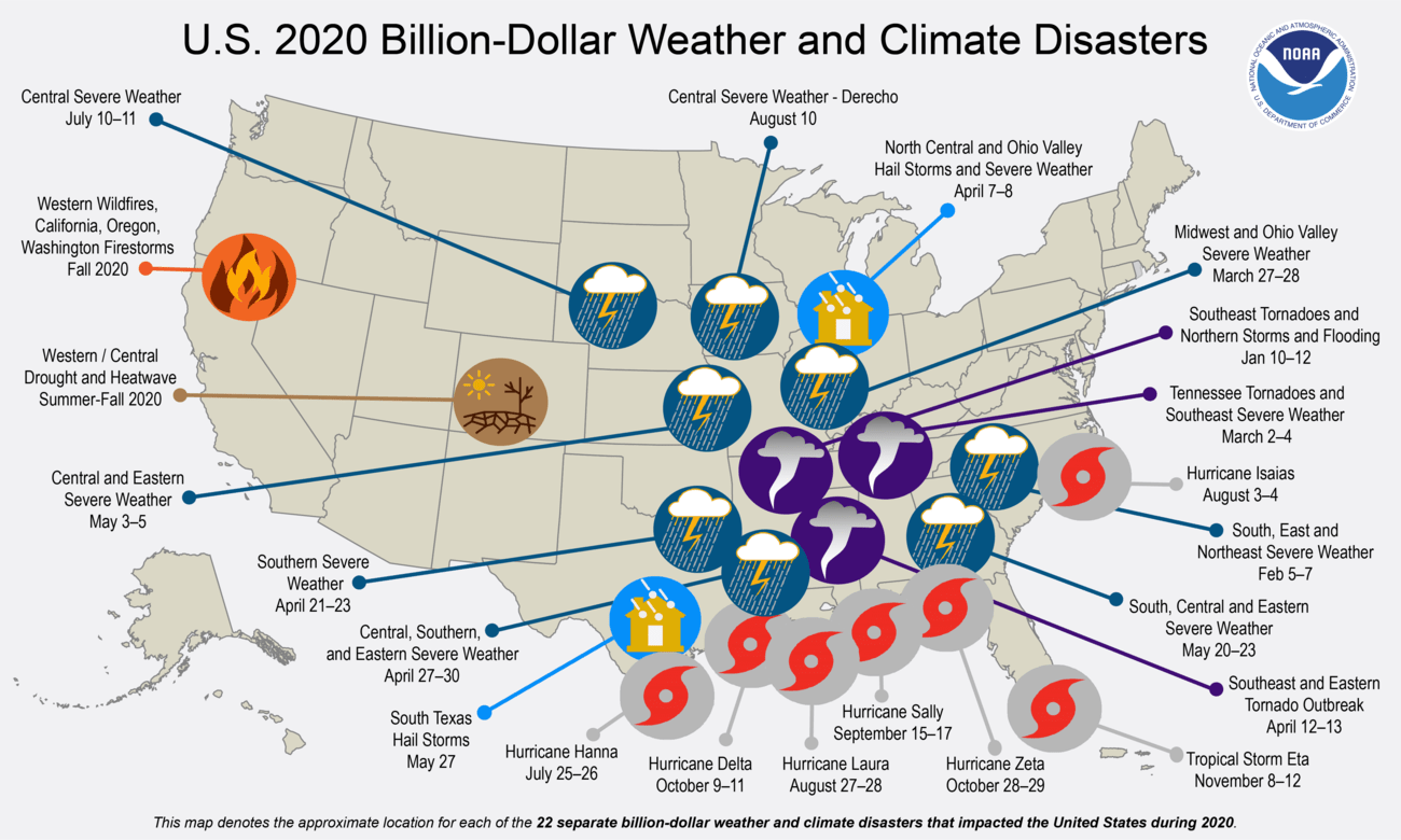 Billion-dollar weather events in 2020