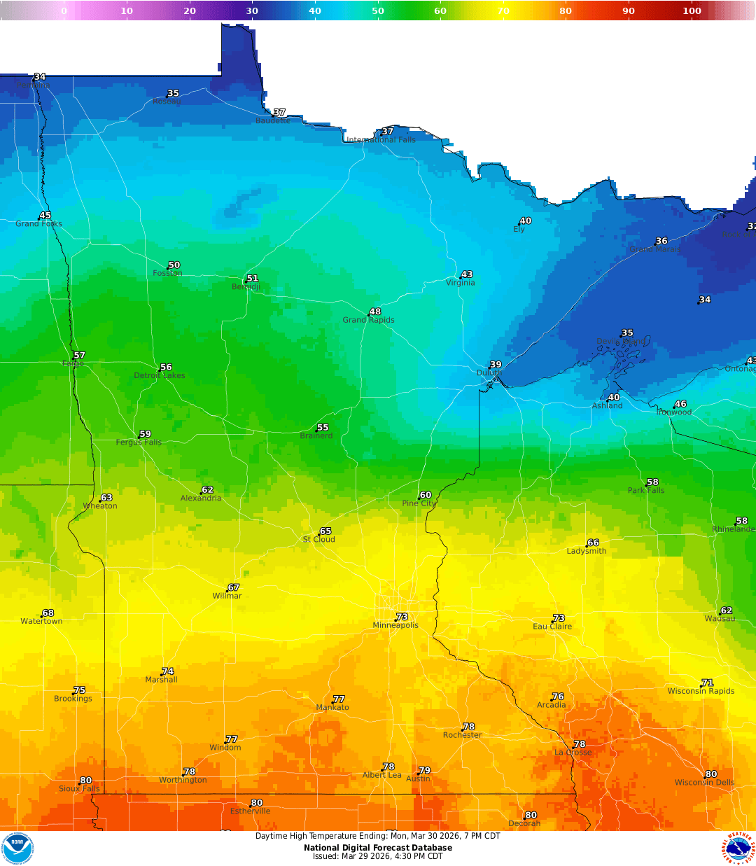 Highs for Monday
