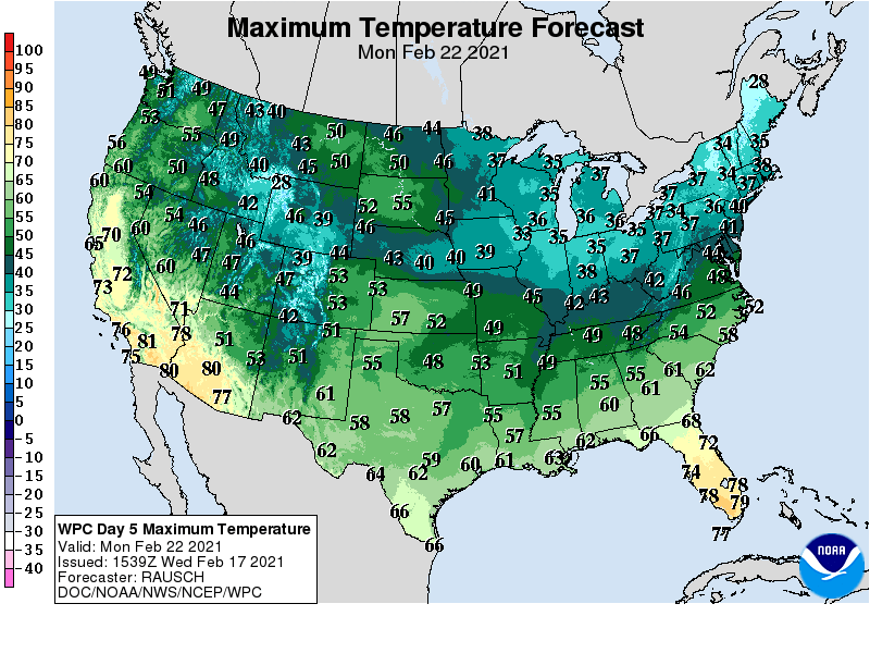 Forecast high temperatures Monday