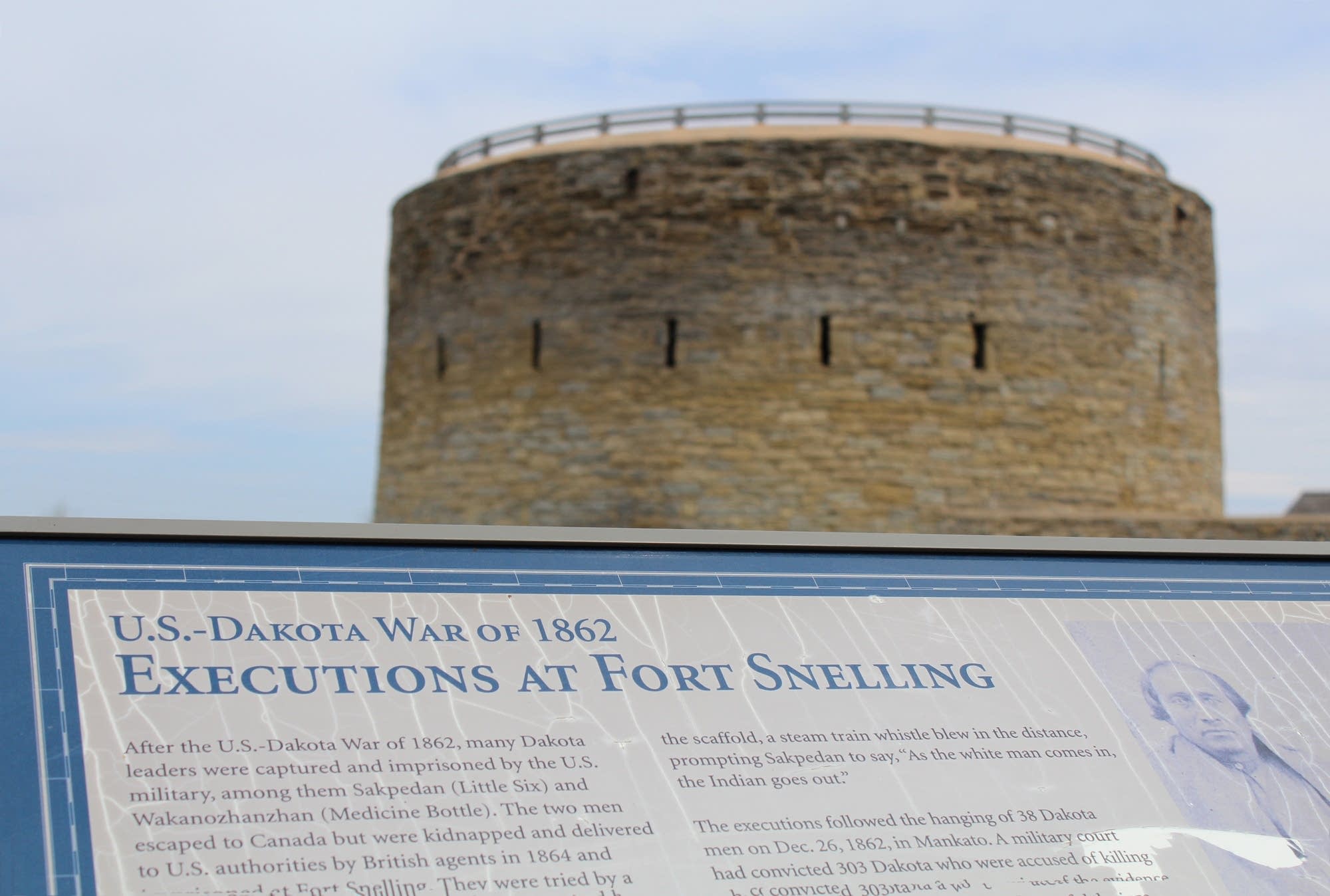 A sign seen at Fort Snelling on Friday.