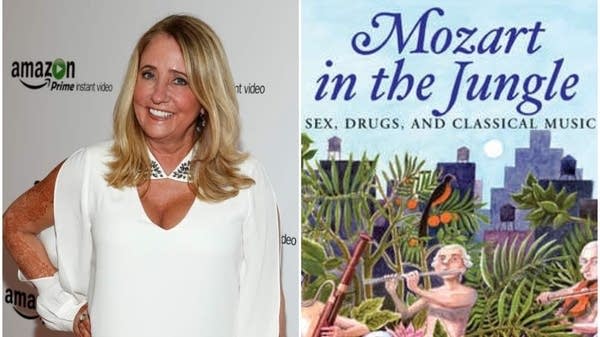 Blair Tindall and the cover of her book, "Mozart in the Jungle"