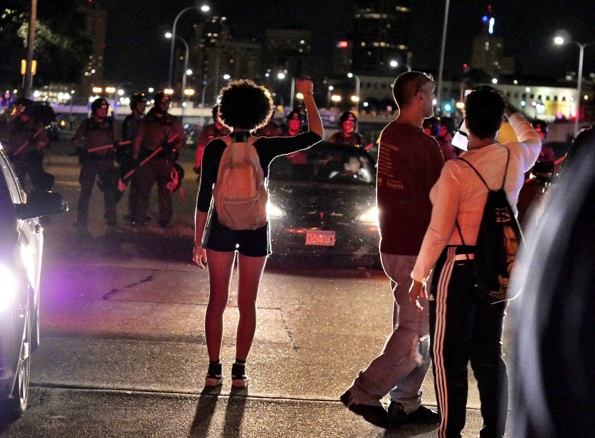 Some protesters stood on the frontage road showing solidarity.
