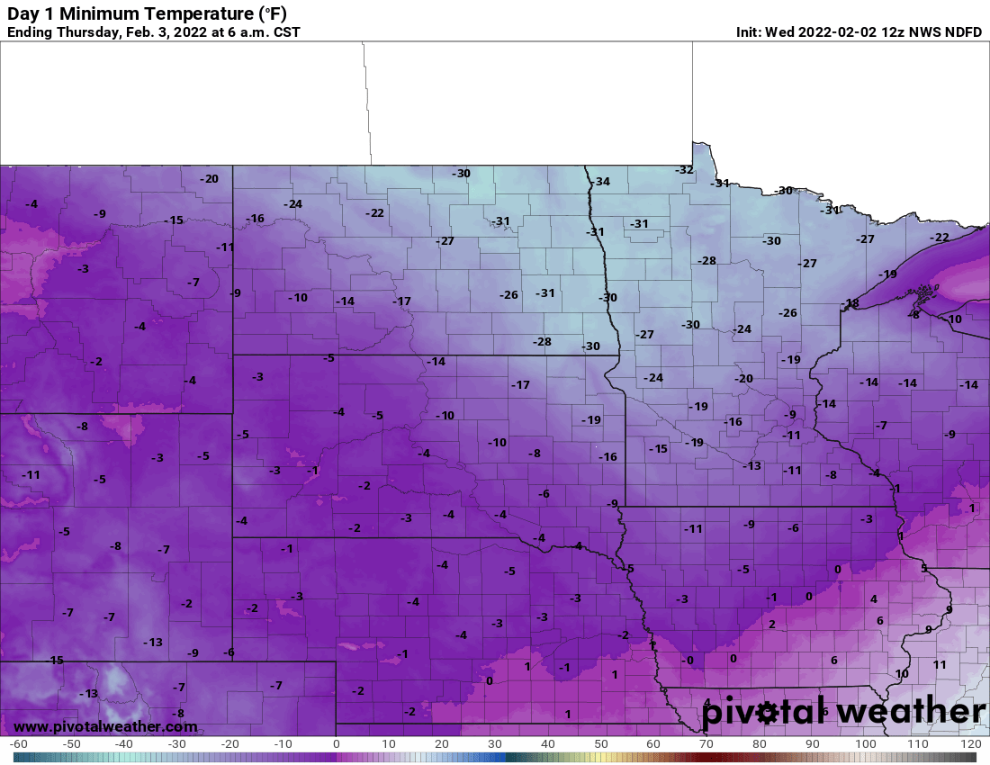 lows Thursday