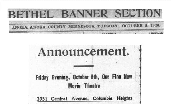 A black-and-white-scan of a newspaper announcing a theater opening.