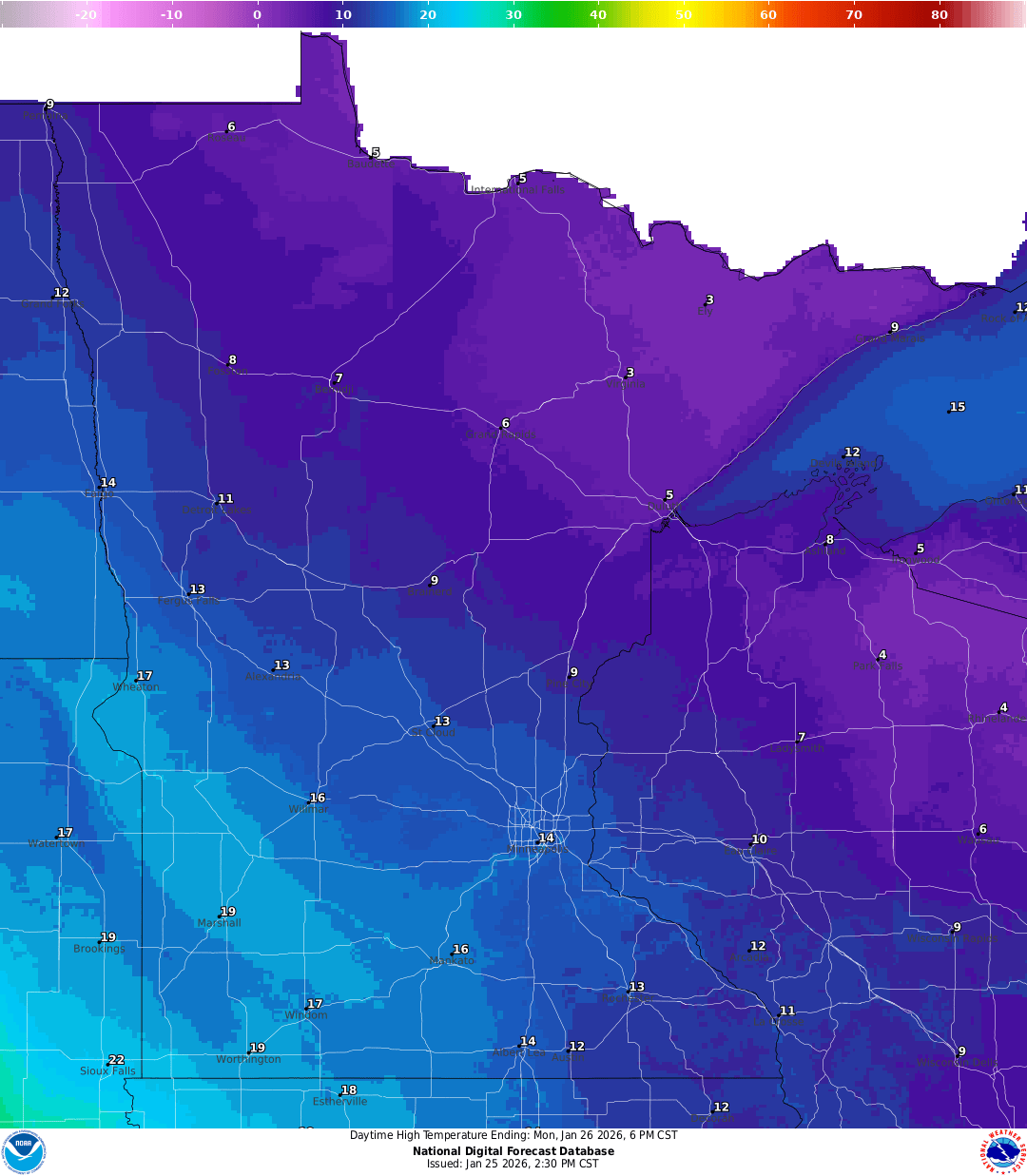 Highs for Monday