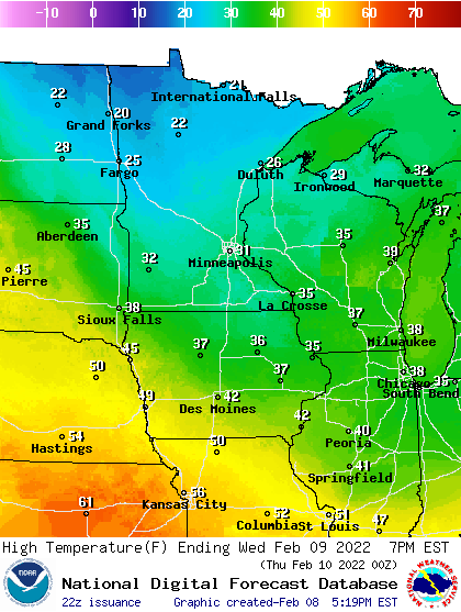 Forecast high temperatures Wednesday