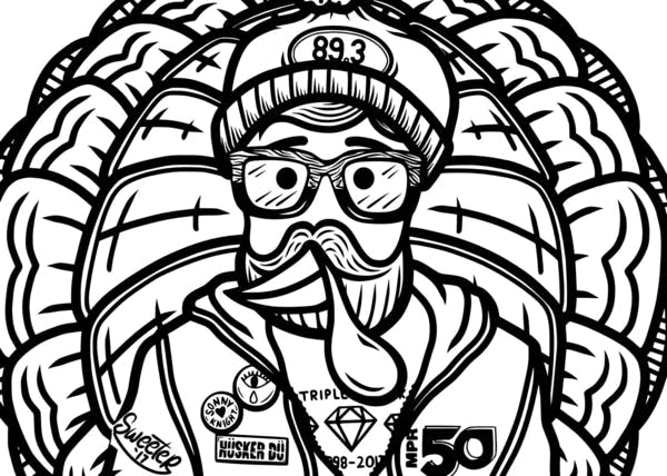 This Thanksgiving, download and color Corey Sweeter's 2017 Thanksgiving Turkey, Fritz, a big-time fan of music, MPR and all things local.