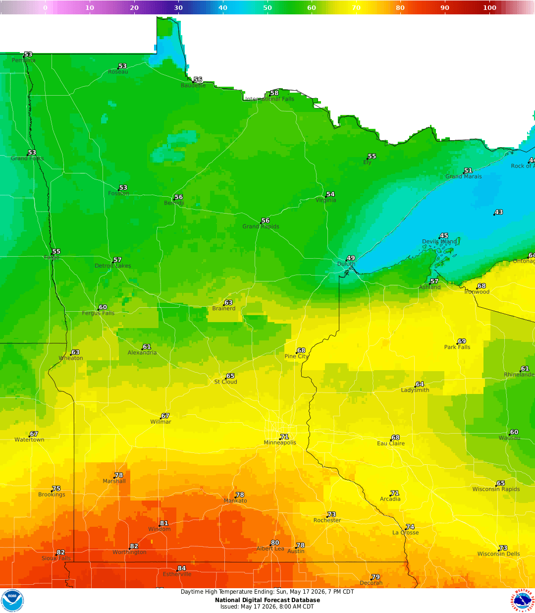 Highs for Sunday