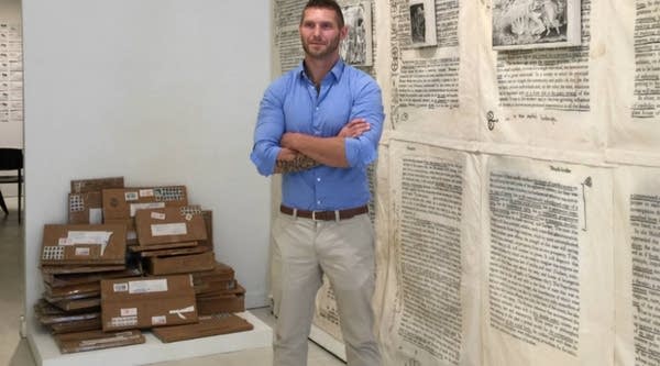 Pennsylvania artist Jesse Krimes at his art show in Chelsea.