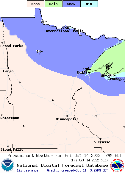 Forecast weather conditions for 2 am Friday