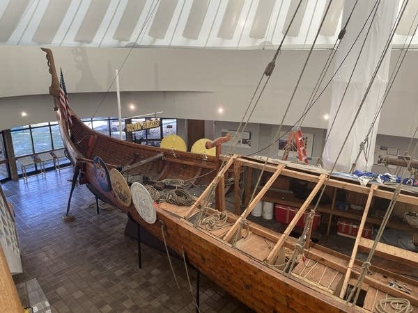 A view of a ship inside of the history center.