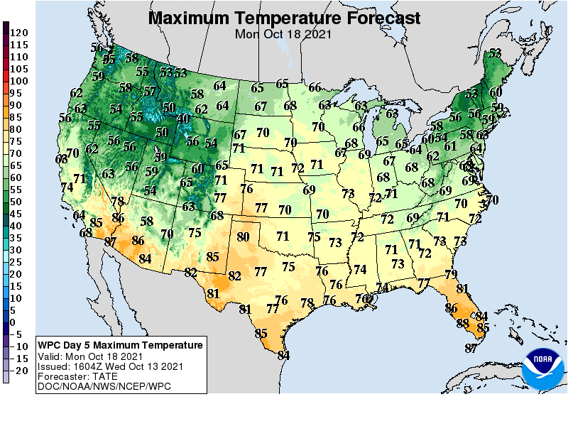 Forecast high temperatures Monday