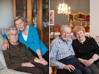 Eva Gross and Ella Weiss, left, and Max and Edith Goodman, right