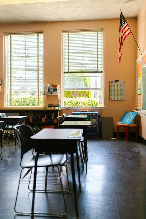 empty desks in a classroom