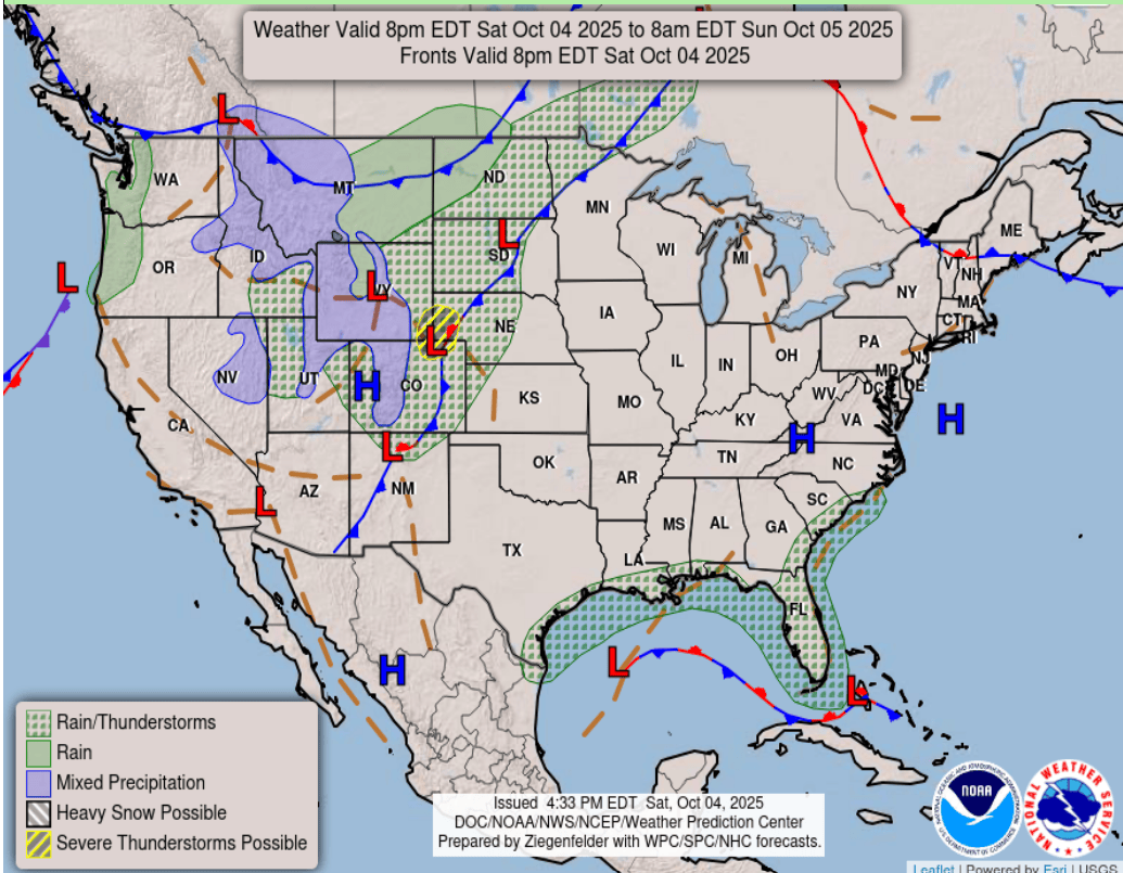 Surface analysis through Sunday morning