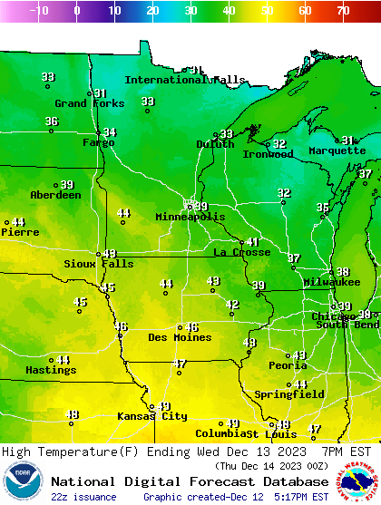 Forecast high temperatures Wednesday