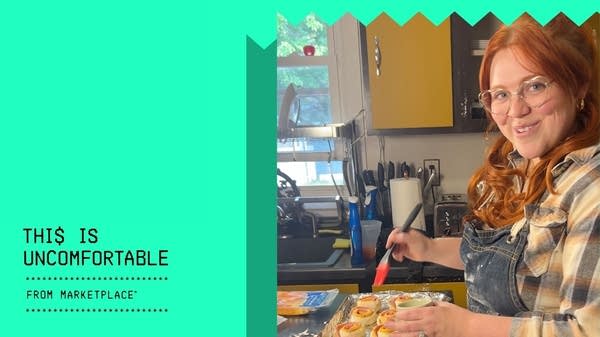 Content creator Kiki Rough in her Indiana kitchen making a video for her "Recession Recipe" series.
