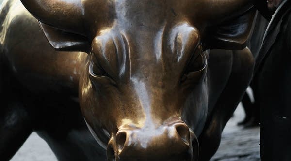 The bronze bull symbolizing financial markets near Wall Street in lower Manhattan. 