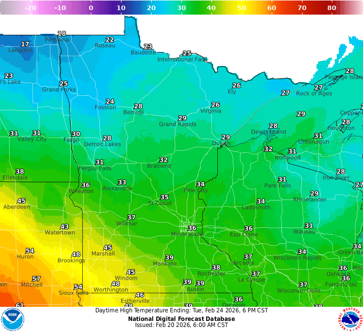 Highs for Tuesday
