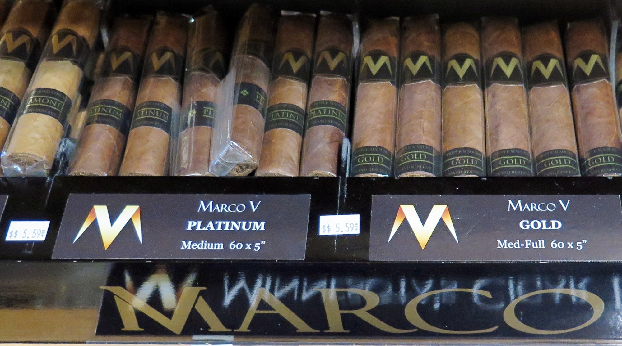 Premium cigars are on display at Maplewood Tobacco and E-Cig Center.
