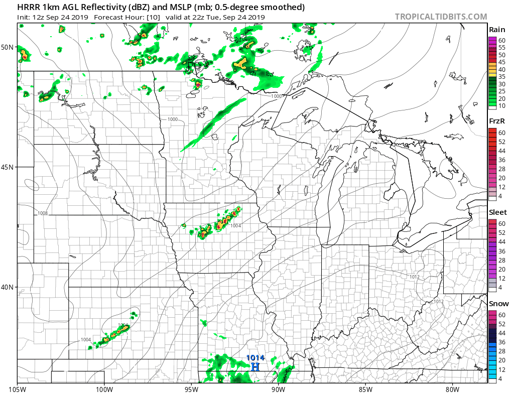 NOAA HRRR model from 5 pm through midnight