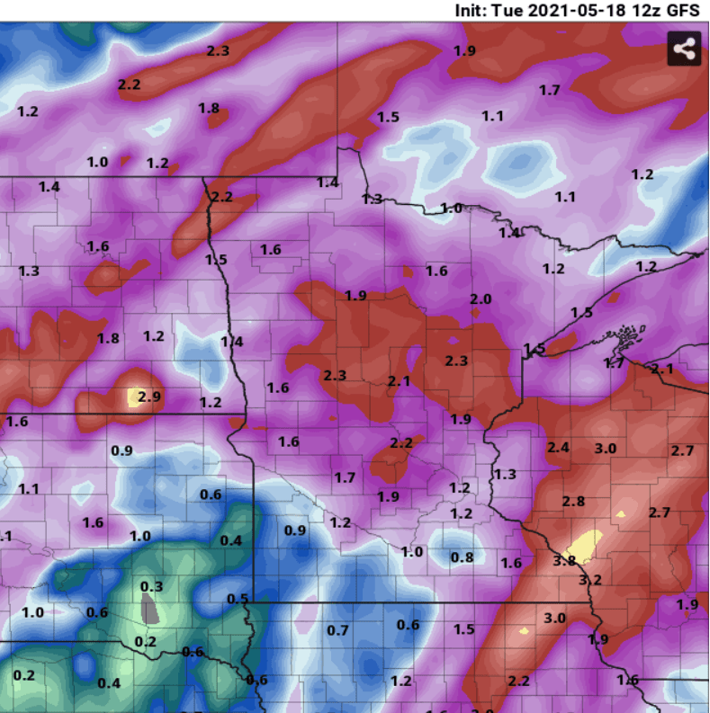 NOAA GFS precipitation output through Tuesday May 25