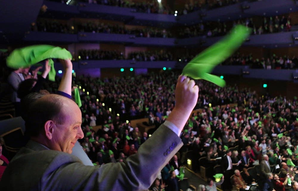 Lee Henderson waves a hankie in support