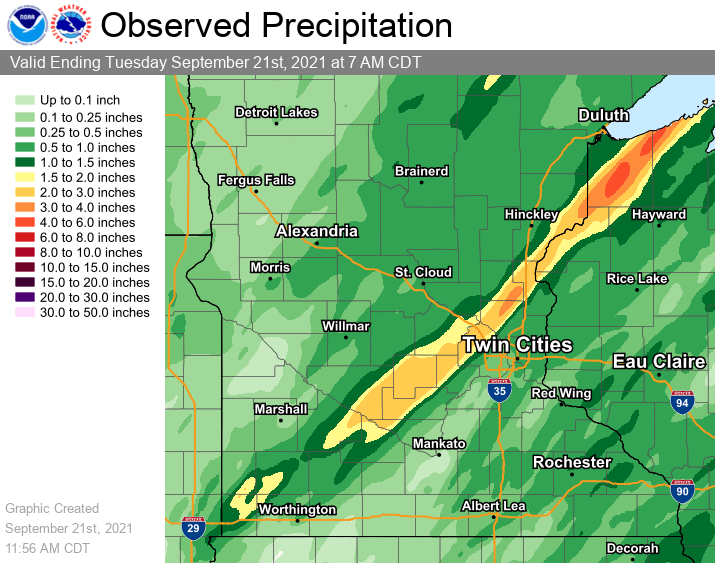 Rainfall totals Monday