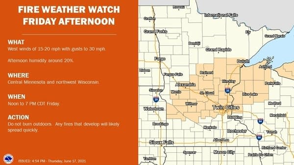 Fire weather watch Friday; rain chances increase Sunday